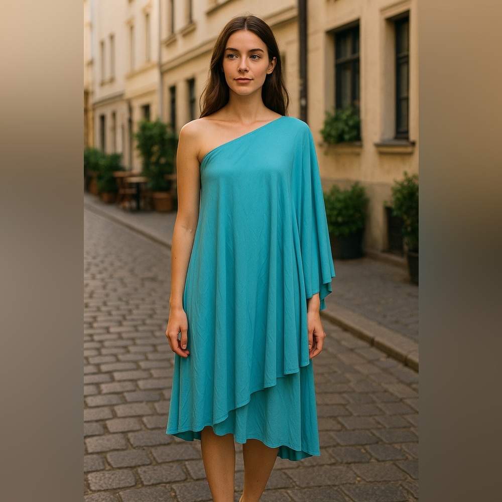 Asymmetrical Blue One-Shoulder Sundress for Weddings